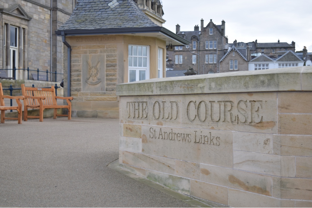 External shot of the sign at the Old Course, St Andrews